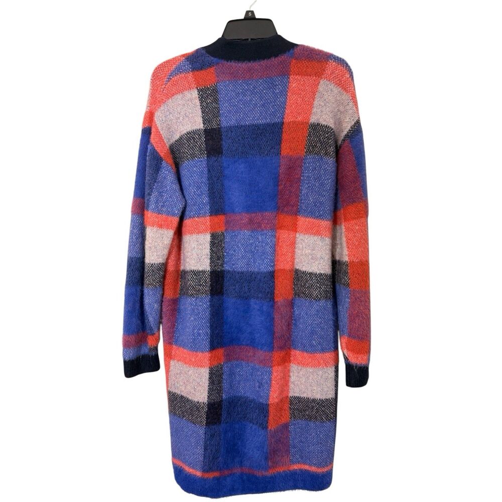 Ann Taylor Duster Cardigan Sweater Sz XS Plaid Long Boyfriend Button Purple - Picture 2 of 9
